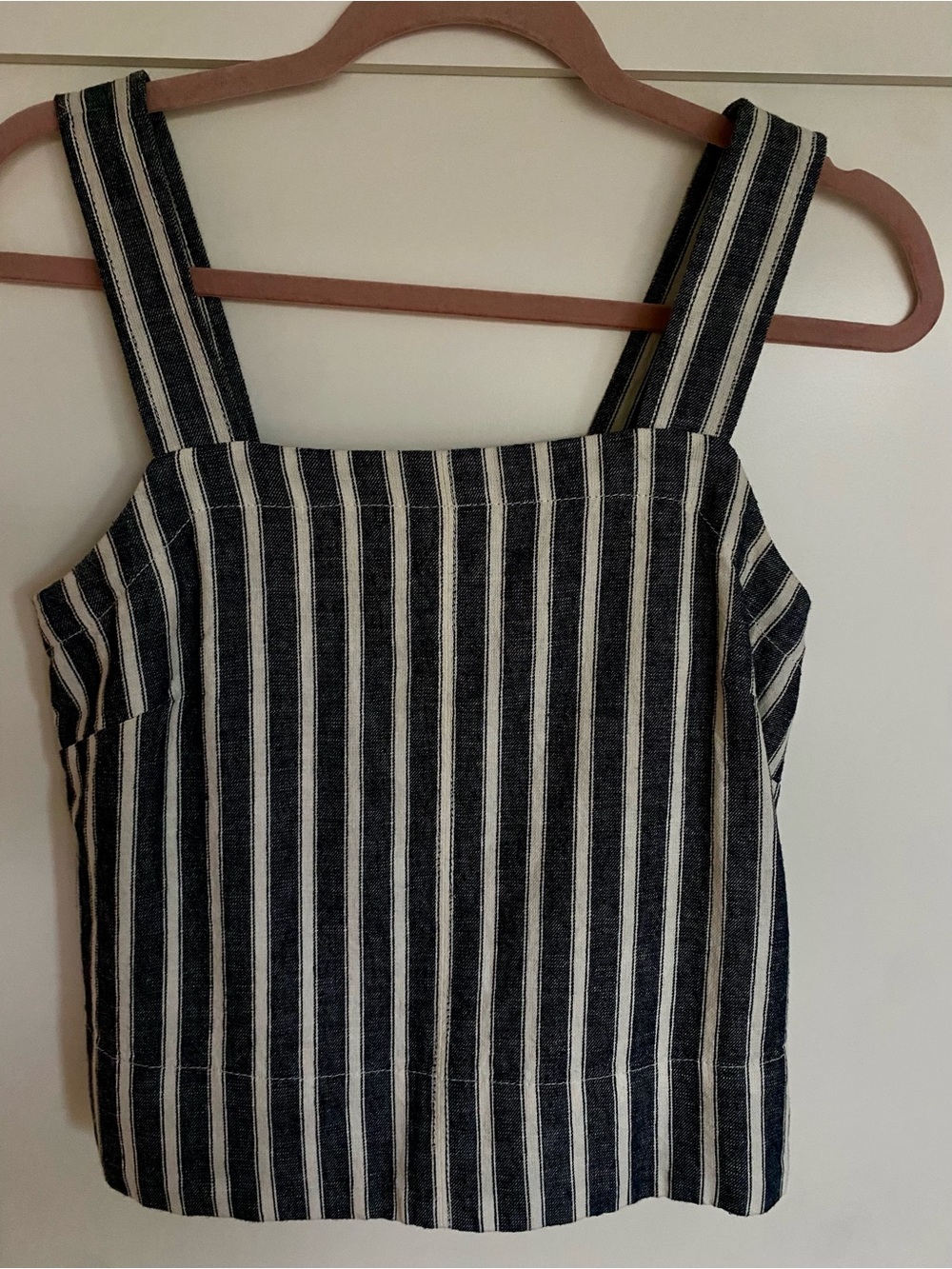 Madewell Navy & White Vertical-Stripe Square-Neck Crop Top